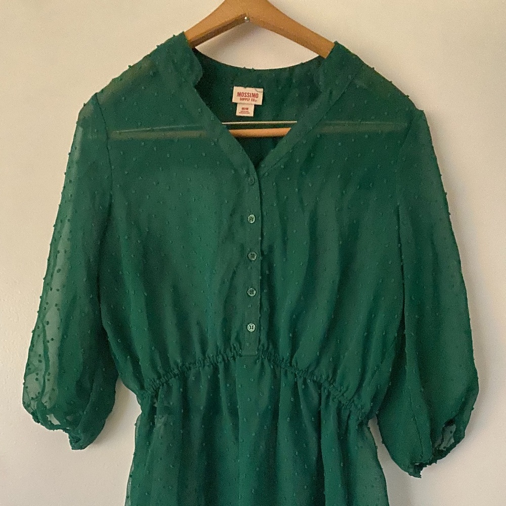 Mossimo Sheer Green Blouse w Stitched Polka Dots